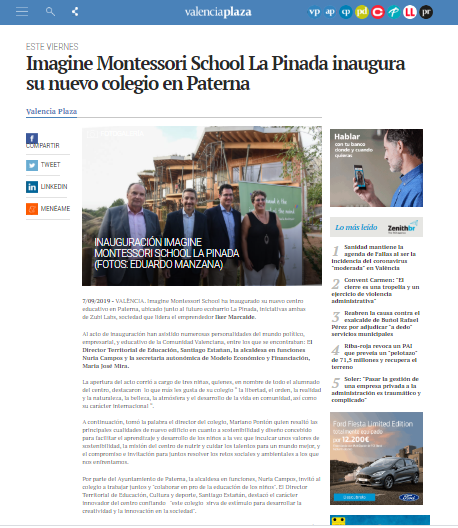 Imagine Montessori School La Pinada inaugura su nuevo colegio en Paterna – VALENCIA PLAZA