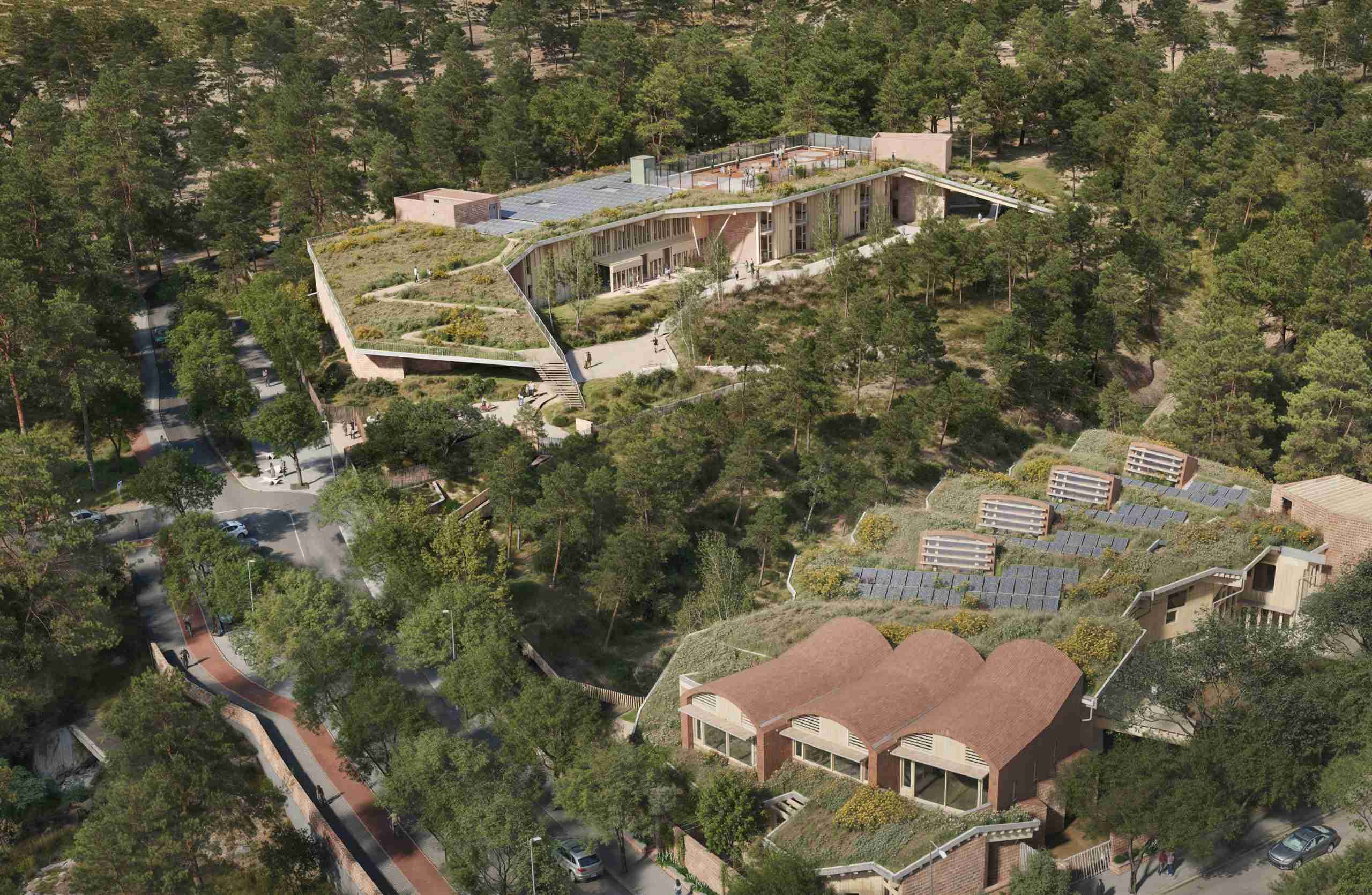 Architectural render of the Secondary and Pre-University building at Imagine Montessori School in Paterna, Valencia.